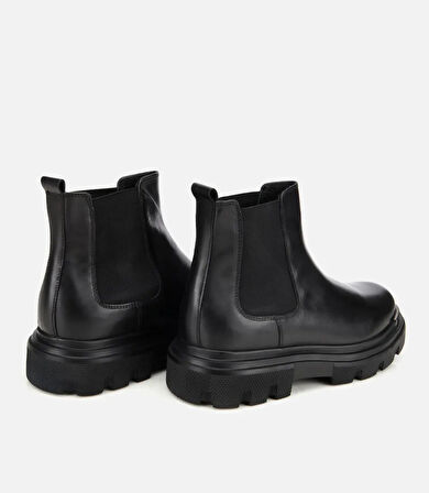 Erkek Deri Siyah Lastik Detaylı Yüksek Tabanlı Chelsea Bot
