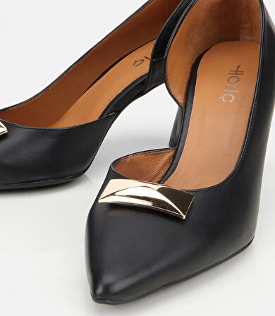 Kadın Deri Siyah Tokalı Stiletto