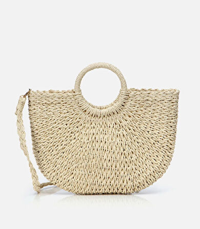 Kadın Ekru Hasır Omuz Çantası