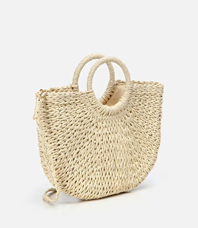 Kadın Ekru Hasır Omuz Çantası