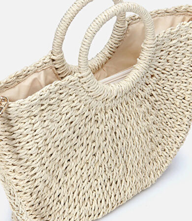 Kadın Ekru Hasır Omuz Çantası