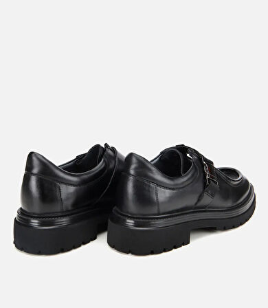 Erkek Deri Siyah Metal Tokalı Klasik Loafer