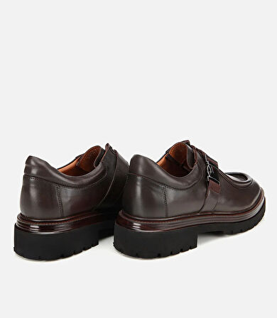 Erkek Deri Kahverengi Metal Tokalı Klasik Loafer