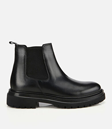 Erkek Deri Siyah Lastik Detaylı Kalın Tabanlı Chelsea Bot