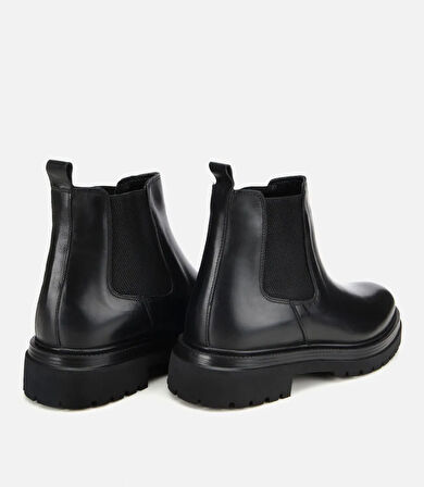 Erkek Deri Siyah Lastik Detaylı Kalın Tabanlı Chelsea Bot
