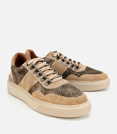 Erkek Süet Deri Bej Yüksek Tabanlı Spor Ayakkabı