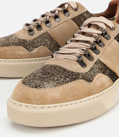 Erkek Süet Deri Bej Yüksek Tabanlı Spor Ayakkabı