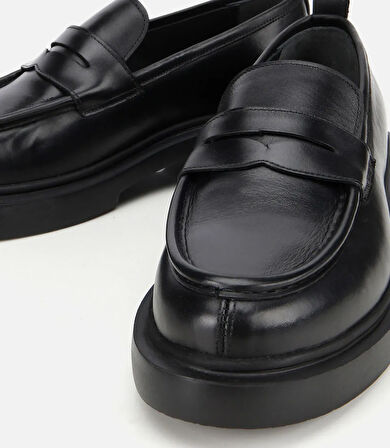 Erkek Deri Siyah Yüksek Tabanlı Klasik Loafer