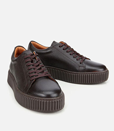 Erkek Deri Kahverengi Yüksek Tabanlı Spor Ayakkabı