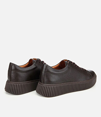 Erkek Deri Kahverengi Yüksek Tabanlı Spor Ayakkabı