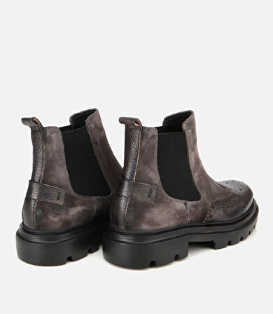 Erkek Süet Deri Gri Lastik Detaylı İşlemeli Chelsea Bot