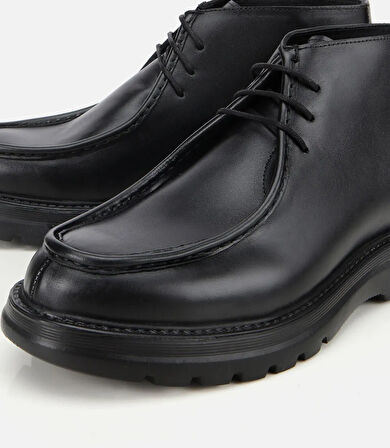 Erkek Deri Siyah Yumuşak Dokulu Kalın Tabanlı Klasik Bot