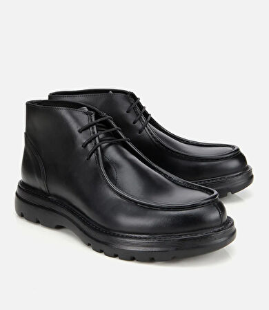 Erkek Deri Siyah Yumuşak Dokulu Kalın Tabanlı Klasik Bot