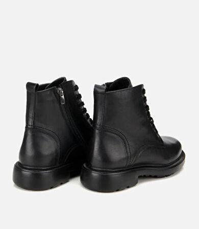Erkek Deri Siyah  Fermuarlı Kalın Tabanlı Casual Bot