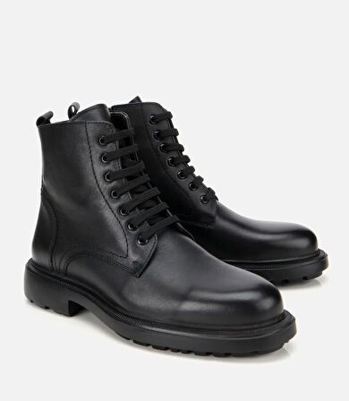 Erkek Deri Siyah  Fermuarlı Kalın Tabanlı Casual Bot