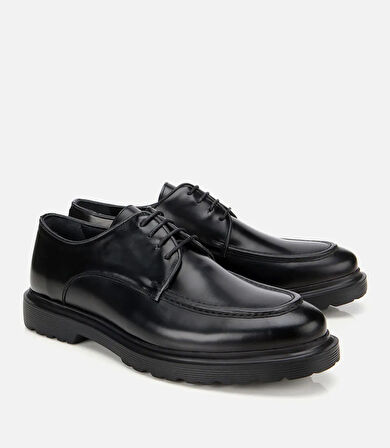 Erkek Açma Deri Siyah Dikiş Detaylı Günlük Ayakkabı