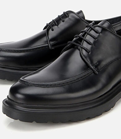 Erkek Açma Deri Siyah Dikiş Detaylı Günlük Ayakkabı