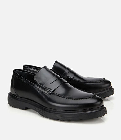 Erkek Açma Deri Siyah Klasik Loafer