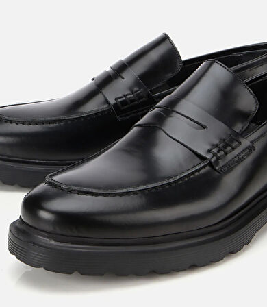 Erkek Açma Deri Siyah Klasik Loafer