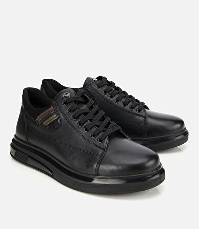 Erkek Deri Siyah Yumuşak Dokulu Esnek Tabanlı Spor Ayakkabı