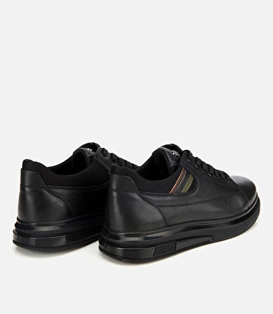 Erkek Deri Siyah Yumuşak Dokulu Esnek Tabanlı Spor Ayakkabı