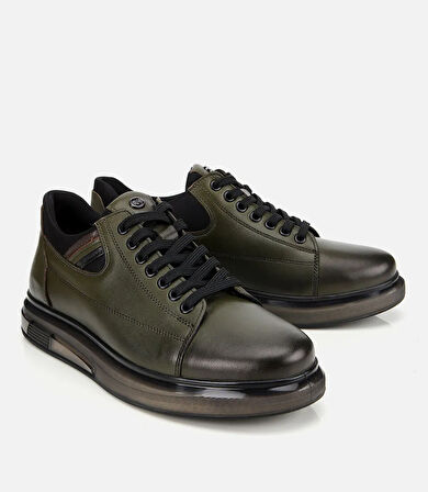 Erkek Deri Haki Yumuşak Dokulu Esnek Tabanlı Spor Ayakkabı