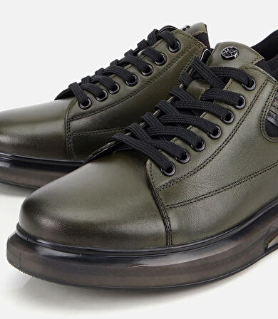 Erkek Deri Haki Yumuşak Dokulu Esnek Tabanlı Spor Ayakkabı