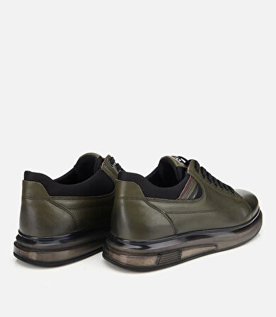 Erkek Deri Haki Yumuşak Dokulu Esnek Tabanlı Spor Ayakkabı