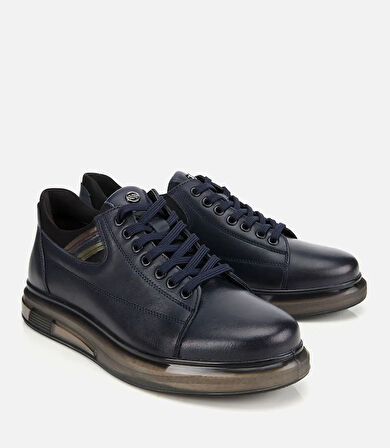 Erkek Deri Lacivert Yumuşak Dokulu Esnek Tabanlı Spor Ayakkabı