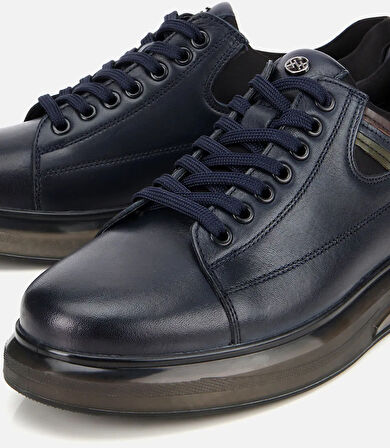 Erkek Deri Lacivert Yumuşak Dokulu Esnek Tabanlı Spor Ayakkabı