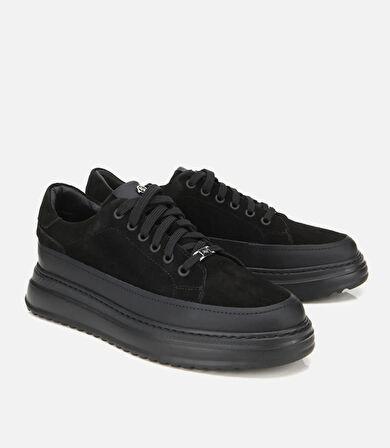 Erkek Süet Deri Siyah Kalın Tabanlı Günlük Ayakkabı