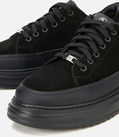 Erkek Süet Deri Siyah Kalın Tabanlı Günlük Ayakkabı