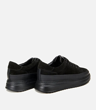 Erkek Süet Deri Siyah Kalın Tabanlı Günlük Ayakkabı