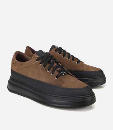 Erkek Süet Deri Kahverengi Kalın Tabanlı Günlük Ayakkabı