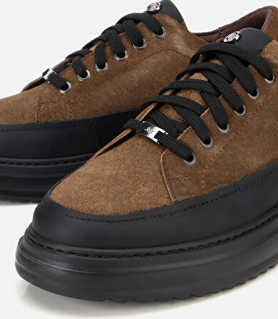 Erkek Süet Deri Kahverengi Kalın Tabanlı Günlük Ayakkabı