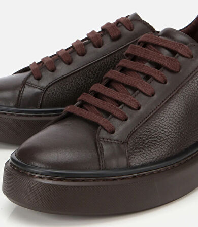 Erkek Deri Kahverengi Kalın Tabanlı Spor Ayakkabı