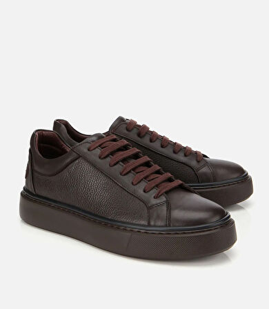 Erkek Deri Kahverengi Kalın Tabanlı Spor Ayakkabı