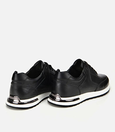 Erkek Deri Siyah Metal Detaylı Spor Ayakkabı