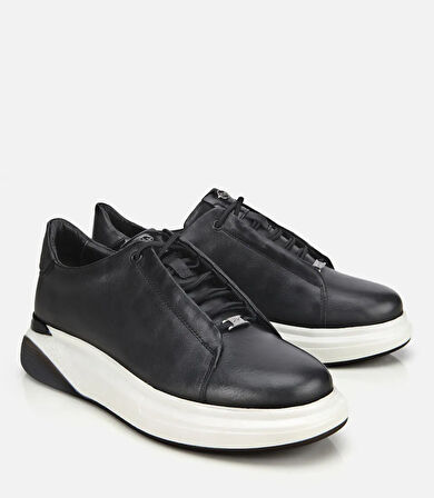 Erkek Deri Siyah Rahat Yüksek Tabanlı Spor Ayakkabı