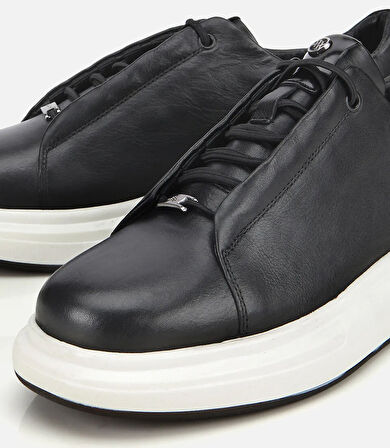 Erkek Deri Siyah Rahat Yüksek Tabanlı Spor Ayakkabı