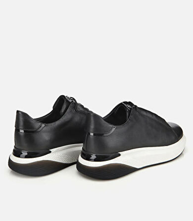 Erkek Deri Siyah Rahat Yüksek Tabanlı Spor Ayakkabı