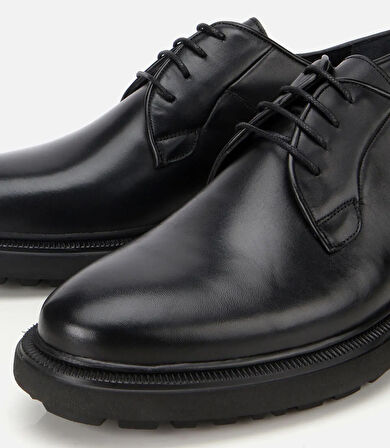 Erkek Deri Siyah Bağcıklı Günlük Ayakkabı