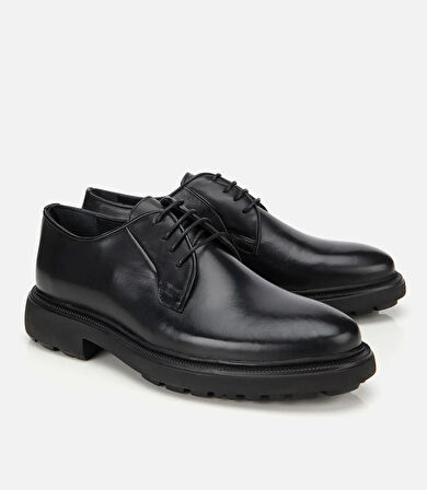 Erkek Deri Siyah Bağcıklı Günlük Ayakkabı