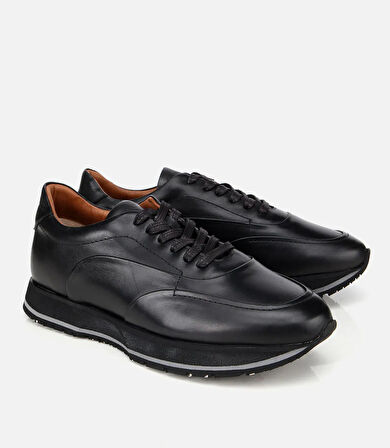 Erkek Deri Siyah Yumuşak Dokulu Spor Ayakkabı