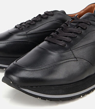 Erkek Deri Siyah Yumuşak Dokulu Spor Ayakkabı