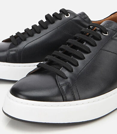 Erkek Deri Siyah Kalın Tabanlı Spor Ayakkabı