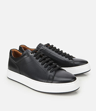 Erkek Deri Siyah Kalın Tabanlı Spor Ayakkabı