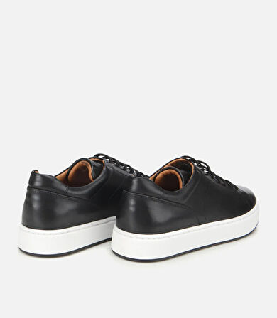 Erkek Deri Siyah Kalın Tabanlı Spor Ayakkabı