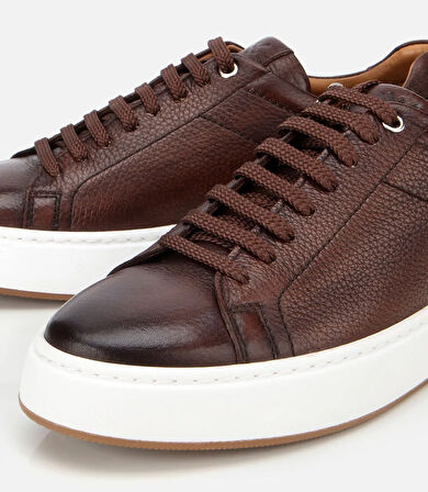 Erkek Deri Kahverengi Kalın Tabanlı Spor Ayakkabı