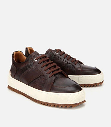 Erkek Deri Kahverengi Yumuşak Dokulu Kalın Tabanlı Spor Ayakkabı